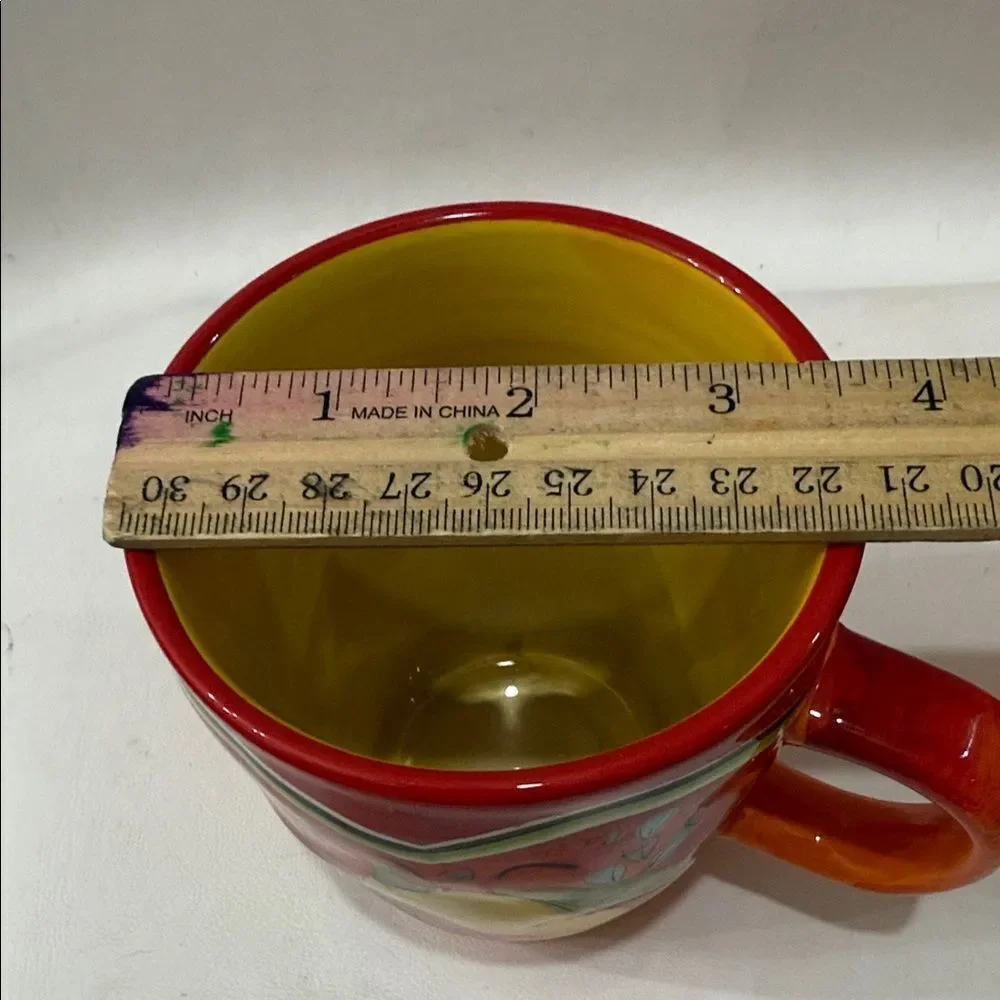 Pier 1 Vibrant Pasilla Red Yellow  2 Mug Set Vintage Pepper Design 3 In Round